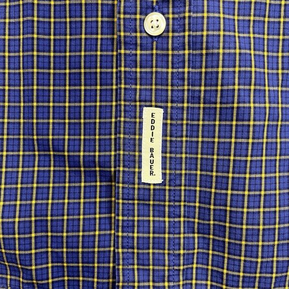 Eddie Bauer Button-Down Shirt Men’s Large Blue Yellow Windowpane Plaid LS - Picture 7 of 13